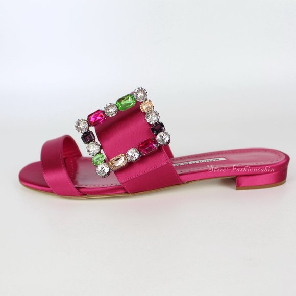 NEW MANOLO BLAHNIK Crystal Buckle Sandals- Evening, Wedding, Cocktail, Party - Picture 7 of 12